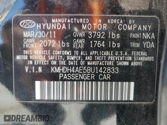 2011 Hyundai Elantra GLS с VIN KMHDH4AE5BU142833, выставлен на аукционе Copart как лот 58418875 с пробегом 197 440 миль миль и Списание • Salvage title. История ставок и продаж доступна на DreamBid. Изображение 12.