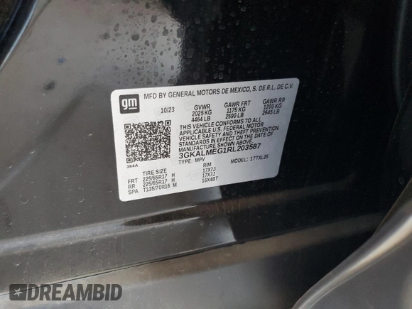 2024 GMC Terrain SLE with VIN 3GKALMEG1RL203587, listed as a Copart auction lot 62960265 with 22,031 mi miles and Salvage title. Bid and sale history available at DreamBid. Image 13.