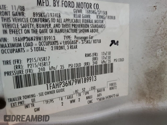 2009 Ford Focus SES with VIN 1FAHP36N79W189913, listed as a Copart auction lot 53106865 with 91,922 mi miles and Salvage Title. Bid and sale history available at carsss.com. Image 12.