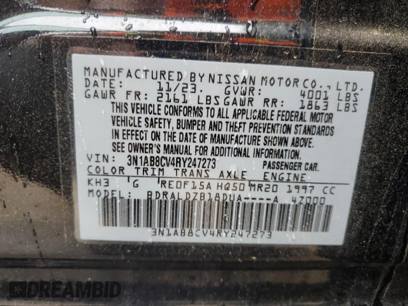 2024 Nissan Sentra SV с VIN 3N1AB8CV4RY247273, выставлен на аукционе Copart как лот 56748845 с пробегом 33 788 миль миль и Списание • Salvage title. История ставок и продаж доступна на DreamBid. Изображение 12.