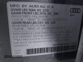 2017 Audi allroad A4 Premium with VIN WA17NAF40HA046394, listed as a IAAI auction lot 41470459 with 115,423 mi miles and . Bid and sale history available at DreamBid. Image 9.