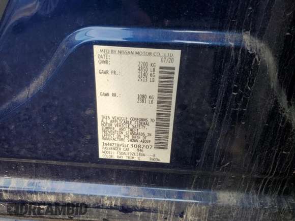 2020 Nissan LEAF with VIN 1N4BZ1BP5LC308207, listed as a Copart auction lot 69335844 with 28,932 mi miles and Salvage title. Bid and sale history available at DreamBid. Image 12.