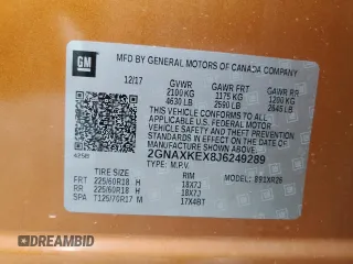 2018 Chevrolet Equinox LT with VIN 2GNAXKEX8J6249289, listed as a Copart auction lot 51837525 with 115,301 mi miles and Salvage Title. Bid and sale history available at DreamBid. Image 14.