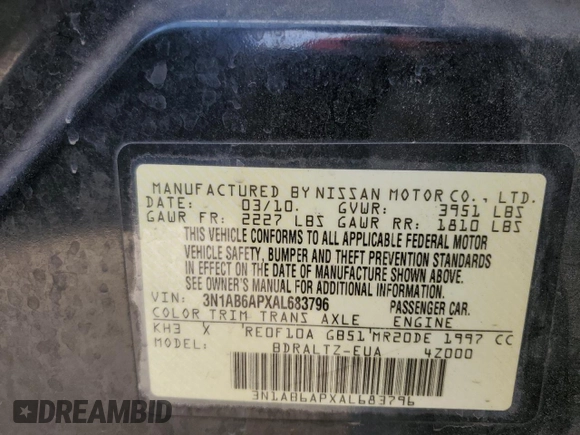 2010 Nissan Sentra SR with VIN 3N1AB6APXAL683796, listed as a Copart auction lot 46342345 with 120,703 mi miles and Salvage Title. Bid and sale history available at DreamBid. Image 15.
