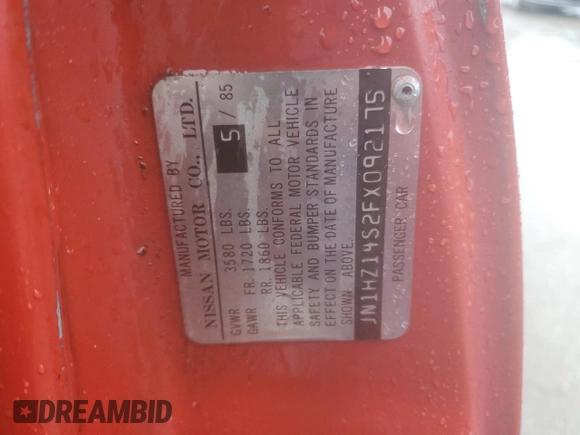 1985 Nissan 300ZX z VIN JN1HZ14S2FX092175, wystawiony jako Copart lot #45348155 z przebiegiem 162 305 mil mil oraz Czysty tytuł • Clean title. Historia ofert i sprzedaży dostępna na DreamBid. Obrazek 13.