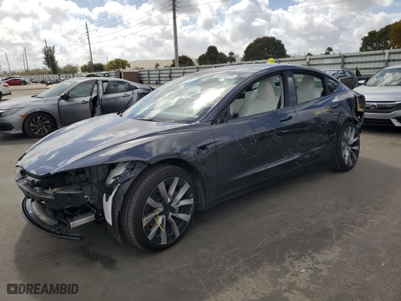 2024 Tesla Model 3 Long Range with VIN 5YJ3E1EB8RF868583, listed as a Copart auction lot 44813275 with 6,805 mi miles and Salvage Title. Bid and sale history available at carsss.com. Image 1.