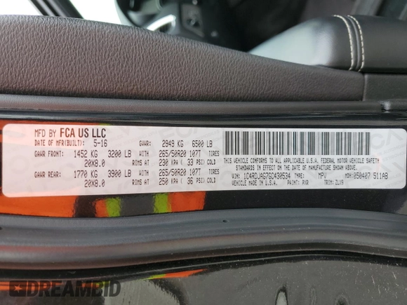 2016 Dodge Durango SXT with VIN 1C4RDJAG7GC430534, listed as a Copart auction lot 53332815 with 154,232 mi miles and Salvage title. Bid and sale history available at DreamBid. Image 16.