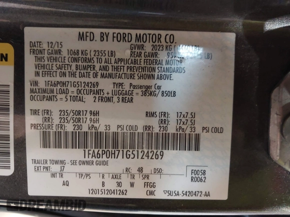 2016 Ford Fusion SE with VIN 1FA6P0H71G5124269, listed as a IAAI auction lot 42358284 with 151,324 mi miles and . Bid and sale history available at DreamBid. Image 9.