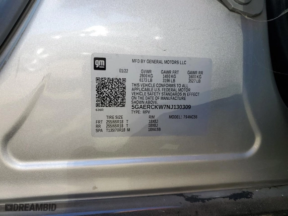 2022 Buick Enclave Premium with VIN 5GAERCKW7NJ130309, listed as a Copart auction lot 70065314 with 56,000 mi miles and Salvage Title. Bid and sale history available at carsss.com. Image 12.