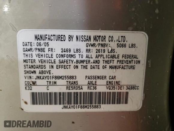 2006 Infiniti M with VIN JNKAY01F86M255883, listed as a Copart auction lot 45985455 with 159,126 mi miles and Salvage Title. Bid and sale history available at carsss.com. Image 13.