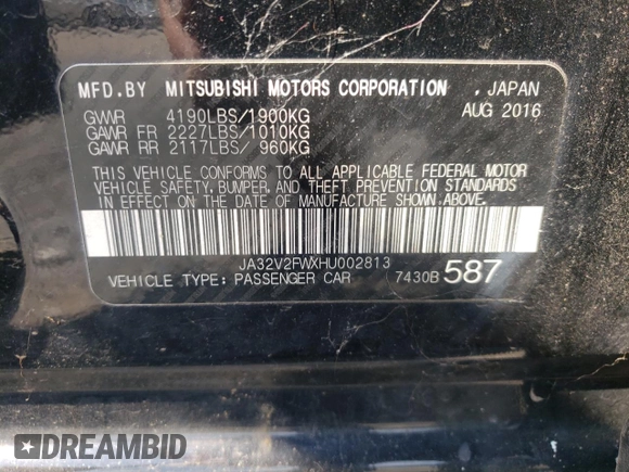 2017 Mitsubishi Lancer ES with VIN JA32V2FWXHU002813, listed as a Copart auction lot 68232593 with 41,273 mi miles. Bid and sale history available at carsss.com. Image 12.