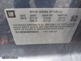 2013 Chevrolet Malibu LS with VIN 1G11B5SA3DF335413, listed as a IAAI auction lot 40515256 with 101,003 mi miles. Bid and sale history available at carsss.com. Image 9.