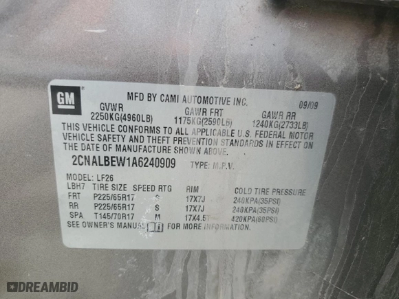 2010 Chevrolet Equinox LS with VIN 2CNALBEW1A6240909, listed as a Copart auction lot 52802235 with 0 mi miles and Salvage Title. Bid and sale history available at carsss.com. Image 13.