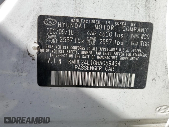 2017 Hyundai Sonata Hybrid SE with VIN KMHE24L10HA059434, listed as a Copart auction lot 75712373 with 103,440 mi miles. Bid and sale history available at carsss.com. Image 12.