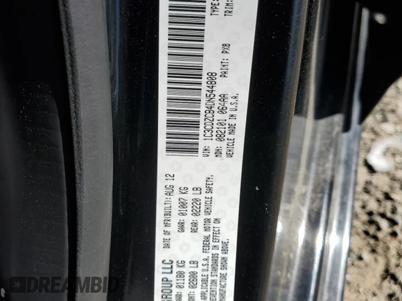 2013 Dodge Avenger SXT with VIN 1C3CDZCB4DN544808, listed as a Copart auction lot 49498605 with 216,048 mi miles and Salvage Title. Bid and sale history available at carsss.com. Image 12.