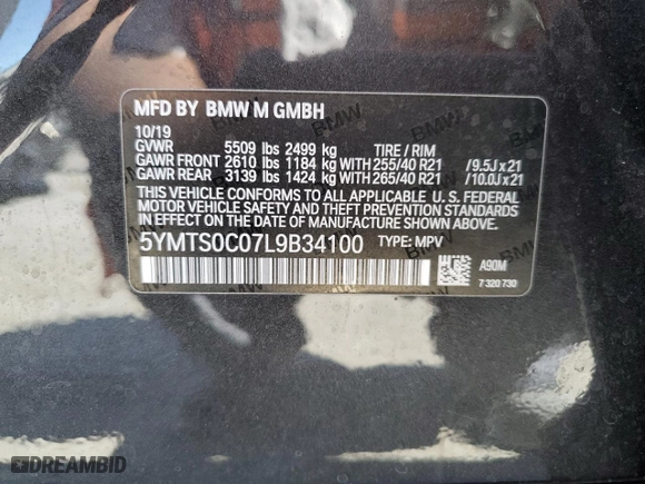 2020 BMW X3 M Competition with VIN 5YMTS0C07L9B34100, listed as a Copart auction lot 71891093 with 0 mi miles. Bid and sale history available at carsss.com. Image 14.