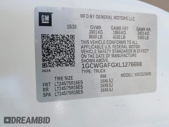 2020 Chevrolet Express Cargo z VIN 1GCWGAFGXL1276698, wystawiony jako IAAI lot #42406833 z przebiegiem 63 143 mil mil oraz . Historia ofert i sprzedaży dostępna na DreamBid. Obrazek 9.