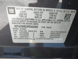 2015 GMC Sierra 1500 Denali with VIN 3GTU2WEC2FG422289, listed as a IAAI auction lot 42023170 with 165,856 mi miles and . Bid and sale history available at DreamBid. Image 9.