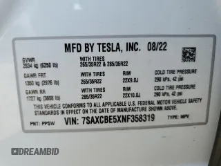 2022 Tesla Model X with VIN 7SAXCBE5XNF358319, listed as a Copart auction lot 50246555 with 12,863 mi miles and Salvage Title. Bid and sale history available at DreamBid. Image 13.