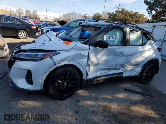 2021 Nissan Kicks SR with VIN 3N1CP5DV7ML499905, listed as a Copart auction lot 47287795 with 59,701 mi miles and Salvage Title. Bid and sale history available at carsss.com. Image 1.