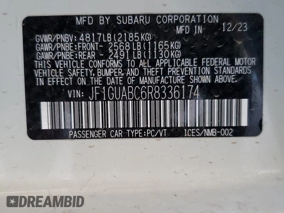 2024 Subaru Impreza with VIN JF1GUABC6R8336174, listed as a Copart auction lot 52231005 with 33,628 mi miles and Salvage Title. Bid and sale history available at carsss.com. Image 12.