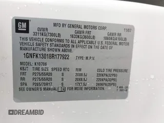 2008 Chevrolet Tahoe LTZ z VIN 1GNFK13018R177922, wystawiony jako IAAI lot #41526809 z przebiegiem 226 636 mil mil oraz . Historia ofert i sprzedaży dostępna na DreamBid. Obrazek 9.