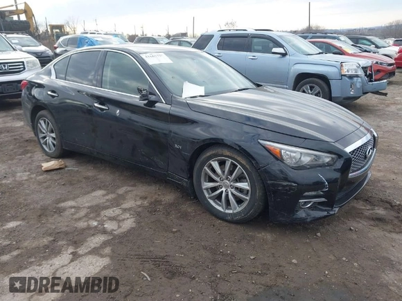2015 Infiniti Q50 with VIN JN1BV7AR5FM392624, listed as a IAAI auction lot 41667327 with 53,589 mi miles. Bid and sale history available at carsss.com. Image 1.