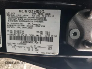 2020 Ford Fusion Titanium with VIN 3FA6P0K98LR175611, listed as a Copart auction lot 46070785 with 107,909 mi miles and Salvage title. Bid and sale history available at DreamBid. Image 12.