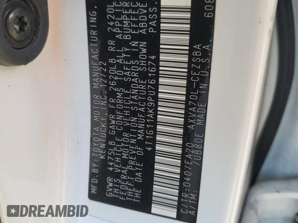 2023 Toyota Camry SE with VIN 4T1G11AK9PU761674, listed as a Copart auction lot 47563615 with 40,965 mi miles and Salvage Title. Bid and sale history available at DreamBid. Image 14.