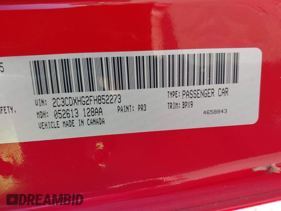 2015 Dodge Charger SXT with VIN 2C3CDXHG2FH852273, listed as a IAAI auction lot 40887122 with Not Provided miles and . Bid and sale history available at DreamBid. Image 9.