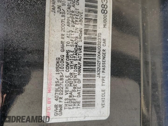 2010 Mitsubishi Lancer ES with VIN JA32U2FUXAU032370, listed as a Copart auction lot 71780454 with 225,280 mi miles and Salvage Title. Bid and sale history available at carsss.com. Image 13.