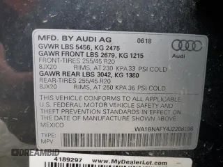 2018 Audi Q5 Premium Plus with VIN WA1BNAFY4J2208198, listed as a Copart auction lot 47483275 with 82,091 mi miles and Salvage Title. Bid and sale history available at DreamBid. Image 13.
