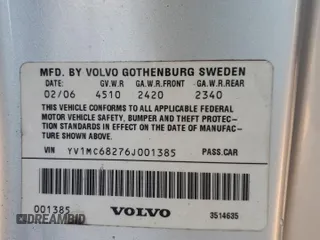 2006 Volvo C70 with VIN YV1MC68276J001385, listed as a Copart auction lot 82148334 with 109,543 mi miles and Clean Title. Bid and sale history available at carsss.com. Image 12.