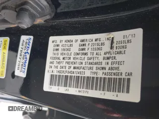 2013 Honda Accord EX-L with VIN 1HGCR2F84DA104925, listed as a IAAI auction lot 42136956 with Not Provided miles and . Bid and sale history available at DreamBid. Image 9.