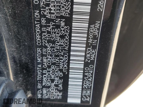 2010 Toyota Prius II with VIN JTDKN3DU1A0206423, listed as a Copart auction lot 48172245 with 193,845 mi miles and Salvage Title. Bid and sale history available at DreamBid. Image 12.