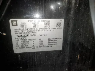 2015 Chevrolet Silverado 1500 LTZ with VIN 1GCVKSEC9FZ159781, listed as a Copart auction lot 44525365 with 206,128 mi miles and Salvage Title. Bid and sale history available at carsss.com. Image 12.