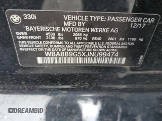 2018 BMW 3 Series 330i z VIN WBA8B9G5XJNU99474, wystawiony jako Copart lot #61053485 z przebiegiem 66 868 mil mil oraz Szkoda całkowita • Salvage title. Historia ofert i sprzedaży dostępna na DreamBid. Obrazek 12.