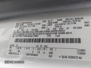 2018 Ford Transit с VIN 1FTYE1YM3JKA17401, выставлен на аукционе IAAI как лот 41692518 с пробегом 145 472 миль миль и . История ставок и продаж доступна на DreamBid. Изображение 9.