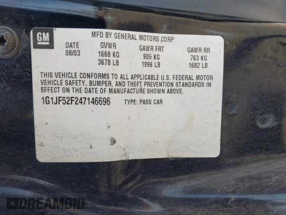 2004 Chevrolet Cavalier LS z VIN 1G1JF52F247146696, wystawiony jako IAAI lot #42235951 z przebiegiem 171 980 mil mil oraz . Historia ofert i sprzedaży dostępna na DreamBid. Obrazek 9.