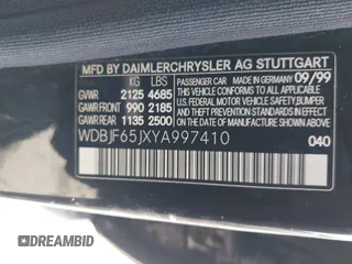 2000 Mercedes-Benz E-Class with VIN WDBJF65JXYA997410, listed as a IAAI auction lot 41939485 with 158,559 mi miles. Bid and sale history available at carsss.com. Image 9.
