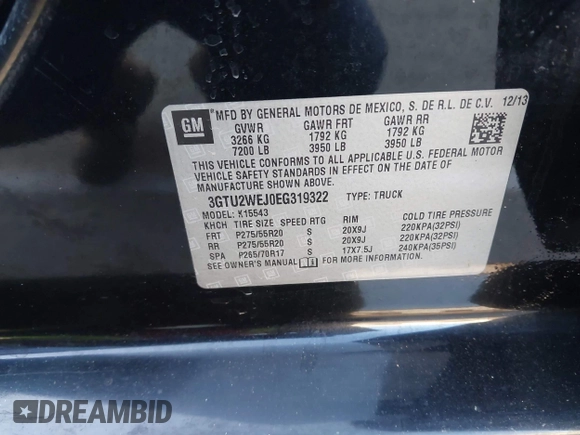 2014 GMC Sierra 1500 with VIN 3GTU2WEJ0EG319322, listed as a IAAI auction lot 42180264 with 216,063 mi miles and . Bid and sale history available at DreamBid. Image 9.
