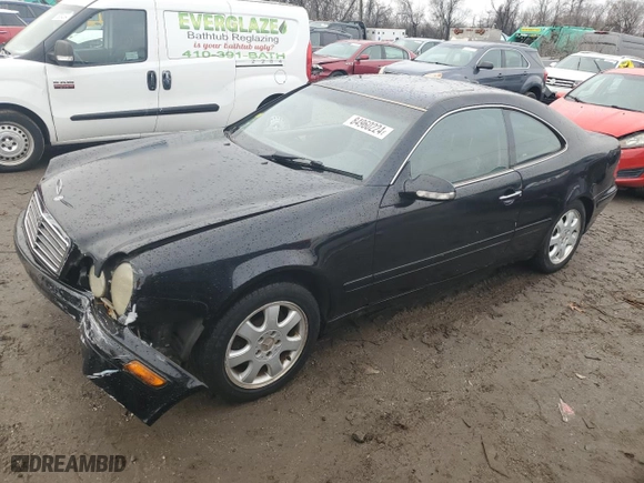2001 Mercedes-Benz CLK-Class with VIN WDBLJ65GX1F170172, listed as a Copart auction lot 84960224 with 107,247 mi miles and Salvage Title. Bid and sale history available at carsss.com. Image 1.