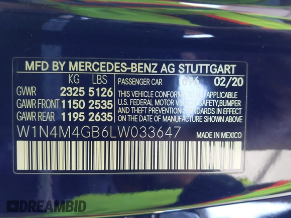 2020 Mercedes-Benz GLB with VIN W1N4M4GB6LW033647, listed as a IAAI auction lot 41749333 with 54,458 mi miles. Bid and sale history available at carsss.com. Image 9.