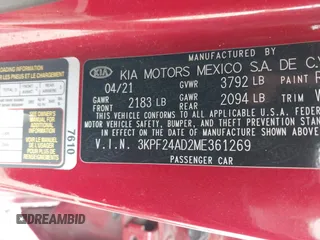 2021 Kia Forte LXS z VIN 3KPF24AD2ME361269, wystawiony jako IAAI lot #42031744 z przebiegiem 100 000 mil mil oraz . Historia ofert i sprzedaży dostępna na DreamBid. Obrazek 9.