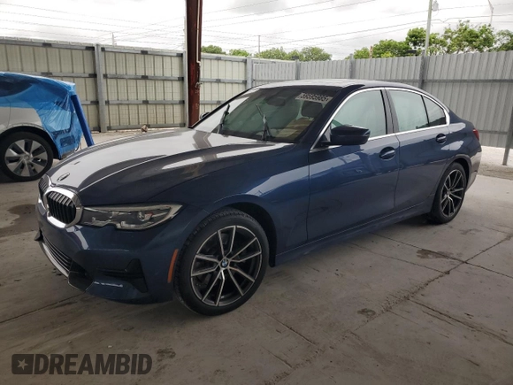 2021 BMW 3 Series 330i with VIN 3MW5R1J07M8B86693, listed as a Copart auction lot 59595985 with 43,852 mi miles and Salvage title. Bid and sale history available at DreamBid. Image 1.