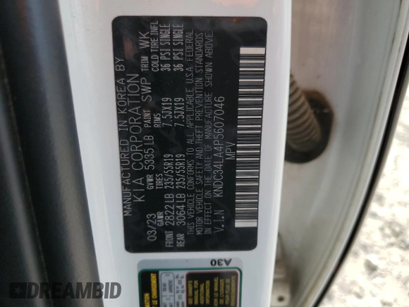 2023 Kia EV6 Wind with VIN KNDC34LA4P5607046, listed as a Copart auction lot 44372065 with 106,187 mi miles and Non Repairable. Bid and sale history available at carsss.com. Image 12.
