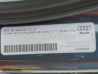 2012 Audi A6 3.0T Premium Plus with VIN WAUGGAFC8CN127598, listed as a Copart auction lot 53879895 with 137,676 mi miles and Clean Title. Bid and sale history available at carsss.com. Image 12.