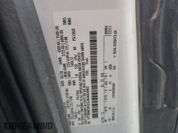 2018 Ford Transit z VIN 1FTYR3XG6JKA95666, wystawiony jako Copart lot #84292594 z przebiegiem 218 335 mil mil oraz Nie do naprawy • Non repairable. Historia ofert i sprzedaży dostępna na DreamBid. Obrazek 12.