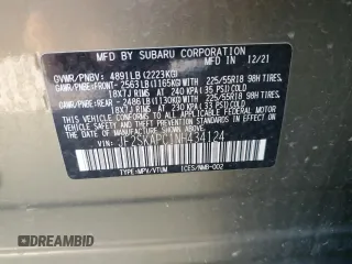 2022 Subaru Forester Limited with VIN JF2SKAPC1NH434124, listed as a Copart auction lot 60232775 with 54,226 mi miles and Salvage title. Bid and sale history available at DreamBid. Image 13.