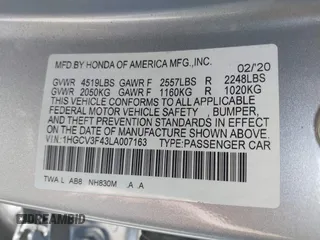 2020 Honda Accord EX with VIN 1HGCV3F43LA007163, listed as a IAAI auction lot 42317412 with 65,239 mi miles and . Bid and sale history available at DreamBid. Image 9.